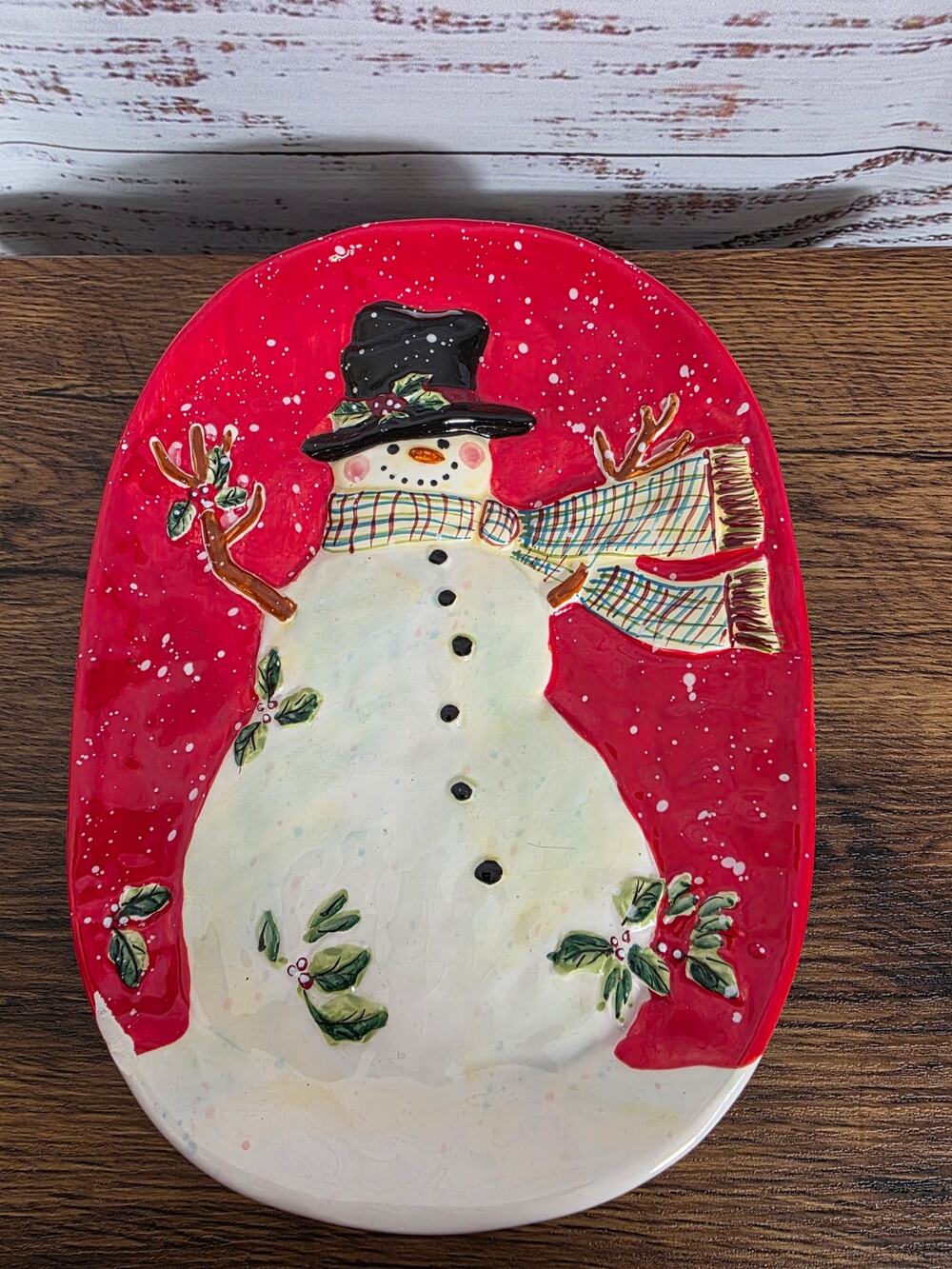 Certified International Susan Wright Snowman Oval Red Trivet